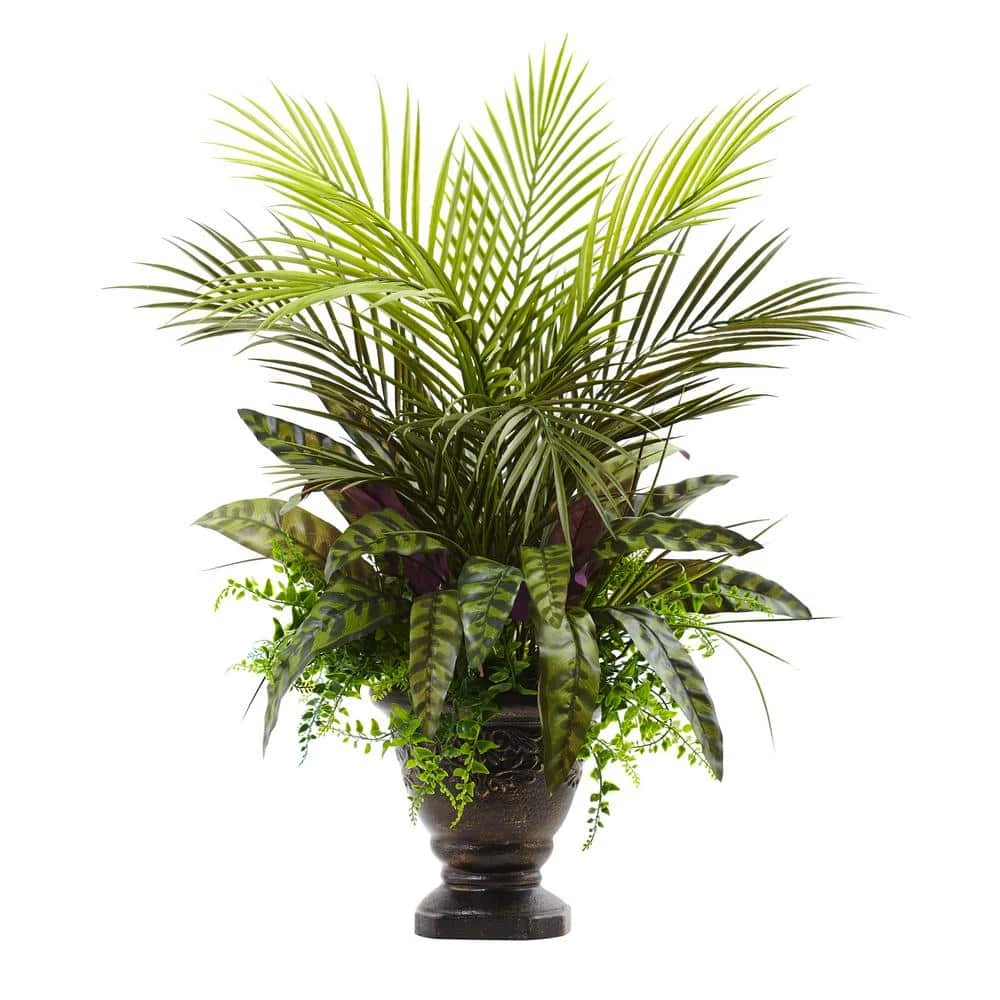 27 In. Artificial Mixed Areca Palm, Fern And Peacock With Planter 3 27 In. Artificial Mixed Areca Palm, Fern And Peacock With Planter