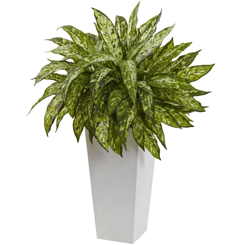 Artificial Aglaonema With White Decorative Planter 3 Artificial Aglaonema With White Decorative Planter