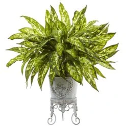 Artificial Aglaonema With Metal Planter