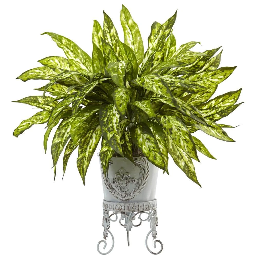 Artificial Aglaonema With Metal Planter 3 Artificial Aglaonema With Metal Planter