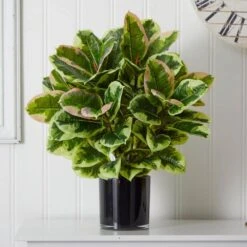 Indoor Artificial Rubber Plant In Glossy Cylinder (Real Touch) -AFLORAL ONLINE STORE nearly natural artificial tropical plants 6952 31 1000