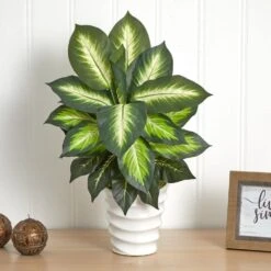 Indoor Dieffenbachia Artificial Plant In Swirl Planter -AFLORAL ONLINE STORE nearly natural artificial tropical plants 6973 1f 1000