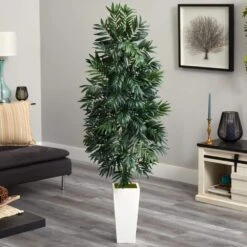 Indoor 5 Ft. Bamboo Palm Artificial Plant In White Planter -AFLORAL ONLINE STORE nearly natural artificial tropical plants 8083 31 1000
