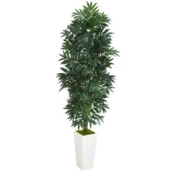 Indoor 5 Ft. Bamboo Palm Artificial Plant In White Planter