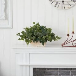 14 In. Artificial H Green Ivy With White Wash Planter Silk Plant -AFLORAL ONLINE STORE nearly natural artificial vines 6715 31 1000