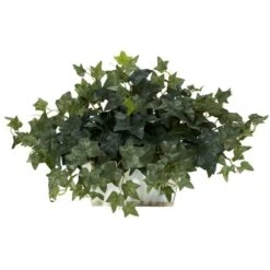 14 In. Artificial H Green Ivy With White Wash Planter Silk Plant