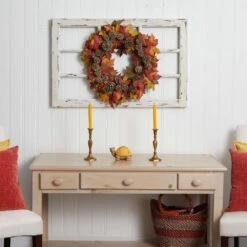 24 In. Artificial Maple And Pine Cone Wreath -AFLORAL ONLINE STORE nearly natural decorative wreaths 4150 31 1000