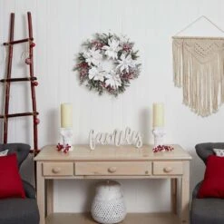 22 In. Artificial Snowed Magnolia And Berry Wreath -AFLORAL ONLINE STORE nearly natural decorative wreaths 4186 31 1000