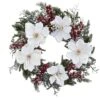 22 In. Artificial Snowed Magnolia And Berry Wreath -AFLORAL ONLINE STORE nearly natural decorative wreaths 4186 64 1000