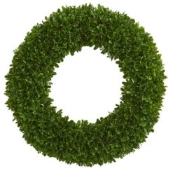 Indoor/Outdoor 19.5 In. Artificial Tea Leaf Wreath UV Resistant