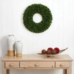 24 In. Indoor Boxwood Artificial Wreath -AFLORAL ONLINE STORE nearly natural decorative wreaths 4350 31 1000