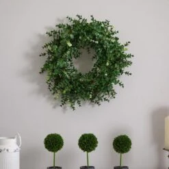 18 In. Artificial Eucalyptus Double Ring Wreath With Twig Base -AFLORAL ONLINE STORE nearly natural decorative wreaths 4541 44 1000