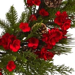 24 In. Artificial Plum Blossom Pine Wreath -AFLORAL ONLINE STORE nearly natural decorative wreaths 4551 4f 1000