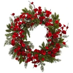 24 In. Artificial Plum Blossom Pine Wreath