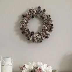 Snowy Artificial Pine Cone Wreath -AFLORAL ONLINE STORE nearly natural decorative wreaths 4553 1f 1000