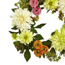 22 In. Artificial Dahlia Mum Wreath -AFLORAL ONLINE STORE nearly natural decorative wreaths 4583 4f 1000