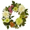 22 In. Artificial Dahlia Mum Wreath -AFLORAL ONLINE STORE nearly natural decorative wreaths 4583 64 1000