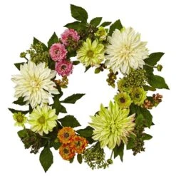 22 In. Artificial Dahlia Mum Wreath