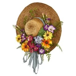 Mixed Flower 18 In. Artificial Hat Wreath -AFLORAL ONLINE STORE nearly natural decorative wreaths 4587 4f 1000