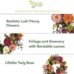 24 In. Artificial Peony Silk Plant Wreath -AFLORAL ONLINE STORE nearly natural decorative wreaths 4664 c3 1000