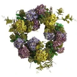 24 In. Artificial Mixed Hydrangea Silk Plant Wreath