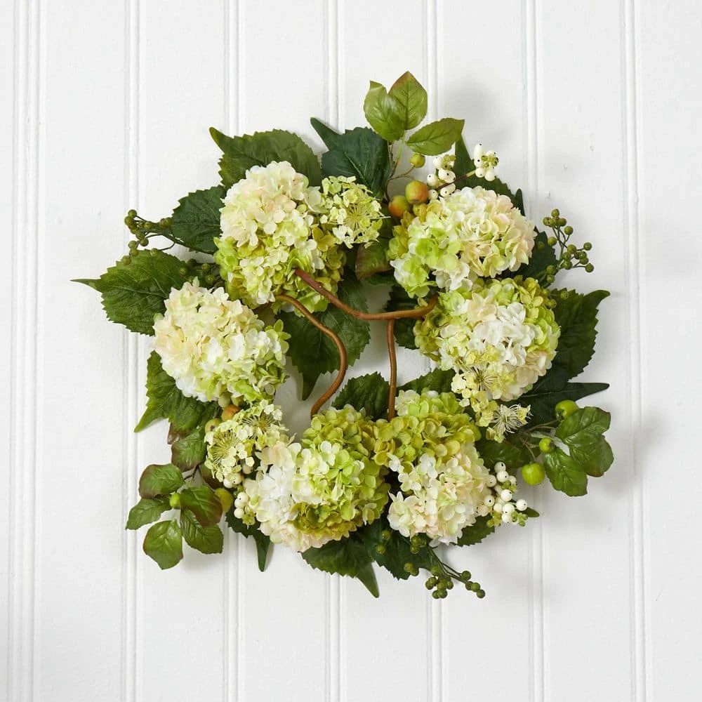 22.0 In. Artificial H Cream And Green Hydrangea Wreath 4 22.0 In. Artificial H Cream And Green Hydrangea Wreath - Image 2
