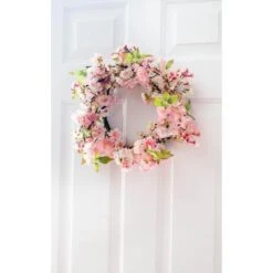 24-in. H Artificial Pink Cherry Blossom Wreath -AFLORAL ONLINE STORE nearly natural decorative wreaths 4783 31 1000