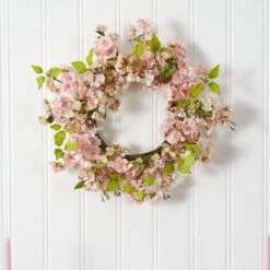 24-in. H Artificial Pink Cherry Blossom Wreath -AFLORAL ONLINE STORE nearly natural decorative wreaths 4783 44 1000