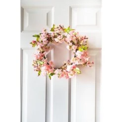24-in. H Artificial Pink Cherry Blossom Wreath -AFLORAL ONLINE STORE nearly natural decorative wreaths 4783 4f 1000