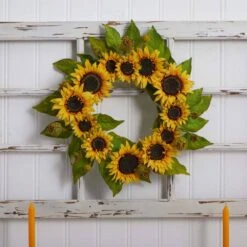 22 In. H Artificial Yellow Sunflower Wreath 8 22 In. H Artificial Yellow Sunflower Wreath -AFLORAL ONLINE STORE nearly natural decorative wreaths 4787 4f 1000