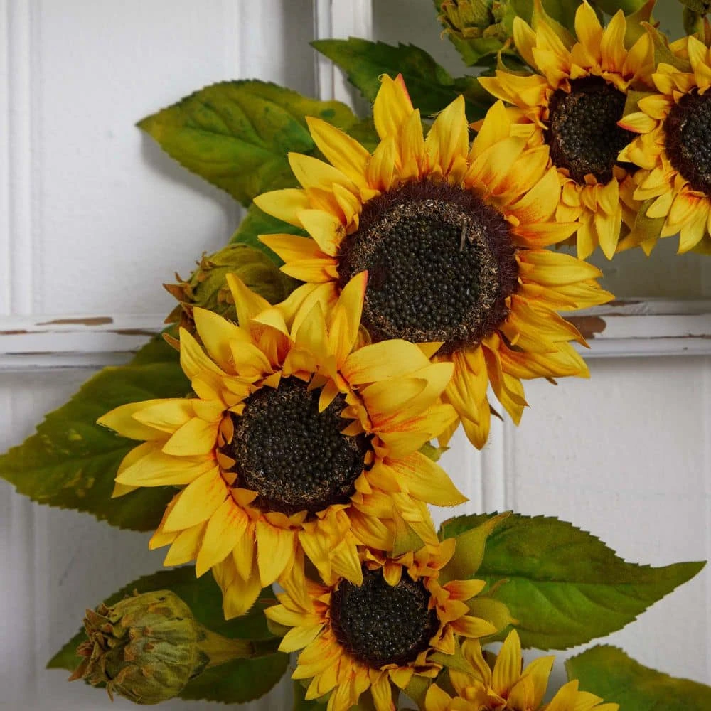 22 In. H Artificial Yellow Sunflower Wreath 4 22 In. H Artificial Yellow Sunflower Wreath - Image 2