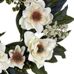 22.0 In. Artificial H White Magnolia Wreath -AFLORAL ONLINE STORE nearly natural decorative wreaths 4793 1f 1000