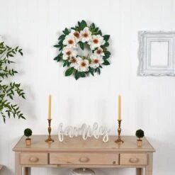 22.0 In. Artificial H White Magnolia Wreath -AFLORAL ONLINE STORE nearly natural decorative wreaths 4793 44 1000