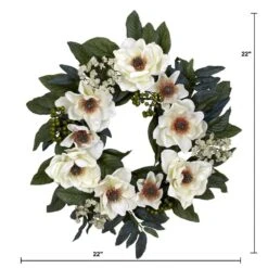 22.0 In. Artificial H White Magnolia Wreath -AFLORAL ONLINE STORE nearly natural decorative wreaths 4793 4f 1000