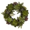 20 In. Artificial H Green Succulent Wreath -AFLORAL ONLINE STORE nearly natural decorative wreaths 4798 64 1000