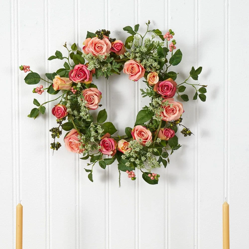 20.0 In. Artificial H Peach Rose Wreath 6 20.0 In. Artificial H Peach Rose Wreath - Image 4