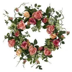20.0 In. Artificial H Peach Rose Wreath