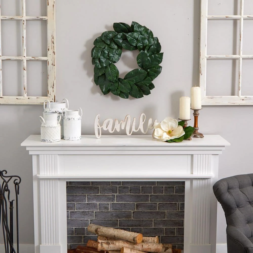 Magnolia Leaf 24 In. Artificial Wreath 7 Magnolia Leaf 24 In. Artificial Wreath - Image 5
