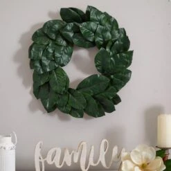 Magnolia Leaf 24 In. Artificial Wreath 9 Magnolia Leaf 24 In. Artificial Wreath -AFLORAL ONLINE STORE nearly natural decorative wreaths 4874 4f 1000