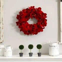 22 In. Amaryllis Artificial Wreath -AFLORAL ONLINE STORE nearly natural decorative wreaths 4879 4f 1000