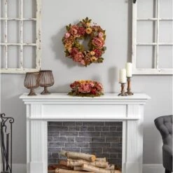 24.0 In. Artificial H Red Peony Hydrangea Wreath -AFLORAL ONLINE STORE nearly natural decorative wreaths 4930 31 1000