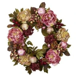 24.0 In. Artificial H Red Peony Hydrangea Wreath