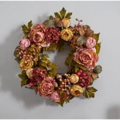 24.0 In. Artificial H Red Peony Hydrangea Wreath -AFLORAL ONLINE STORE nearly natural decorative wreaths 4930 76 1000