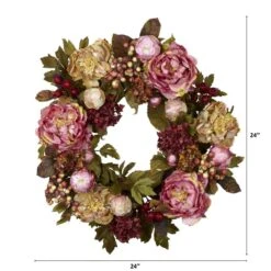 24.0 In. Artificial H Red Peony Hydrangea Wreath -AFLORAL ONLINE STORE nearly natural decorative wreaths 4930 fa 1000