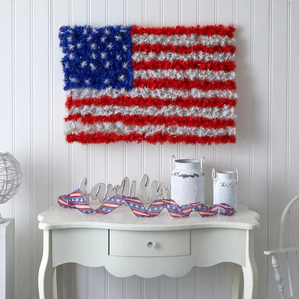 3 Ft. X 2 Ft. Red, White And Blue American Flag Wall Panel With 100 Warm LED Lights (Indoor/Outdoor) 5 3 Ft. X 2 Ft. Red, White And Blue American Flag Wall Panel With 100 Warm LED Lights (Indoor/Outdoor) - Image 4