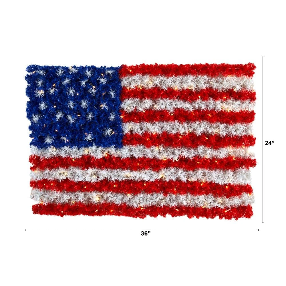 3 Ft. X 2 Ft. Red, White And Blue American Flag Wall Panel With 100 Warm LED Lights (Indoor/Outdoor) 3 3 Ft. X 2 Ft. Red, White And Blue American Flag Wall Panel With 100 Warm LED Lights (Indoor/Outdoor) - Image 2