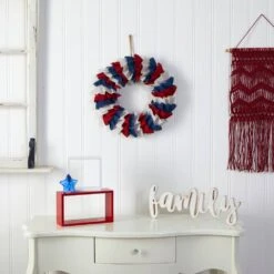 18 In. Artificial Red White And Blue Americana Burlap Wreath -AFLORAL ONLINE STORE nearly natural decorative wreaths w1212 31 1000